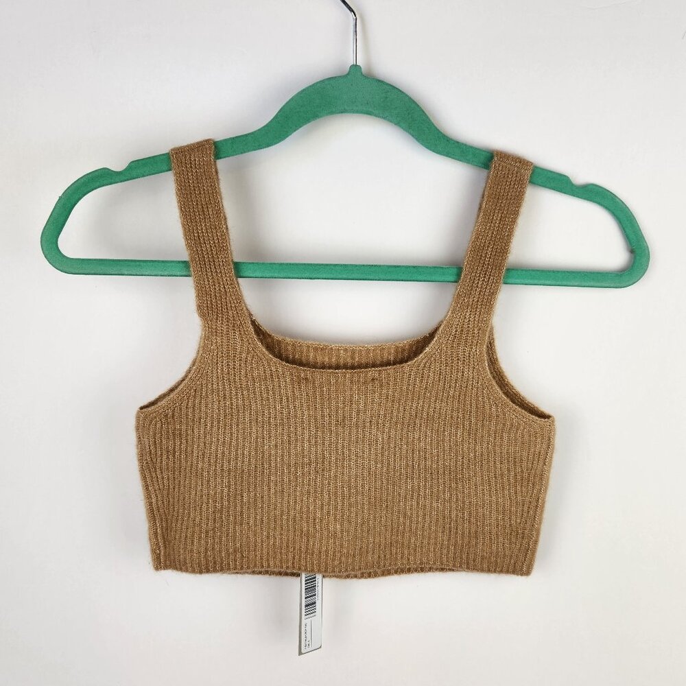 NWT Everlane Tan Wool Yak Blend Cropped Stretchy Ribbed Tank sz XXS - Picture 2 of 5